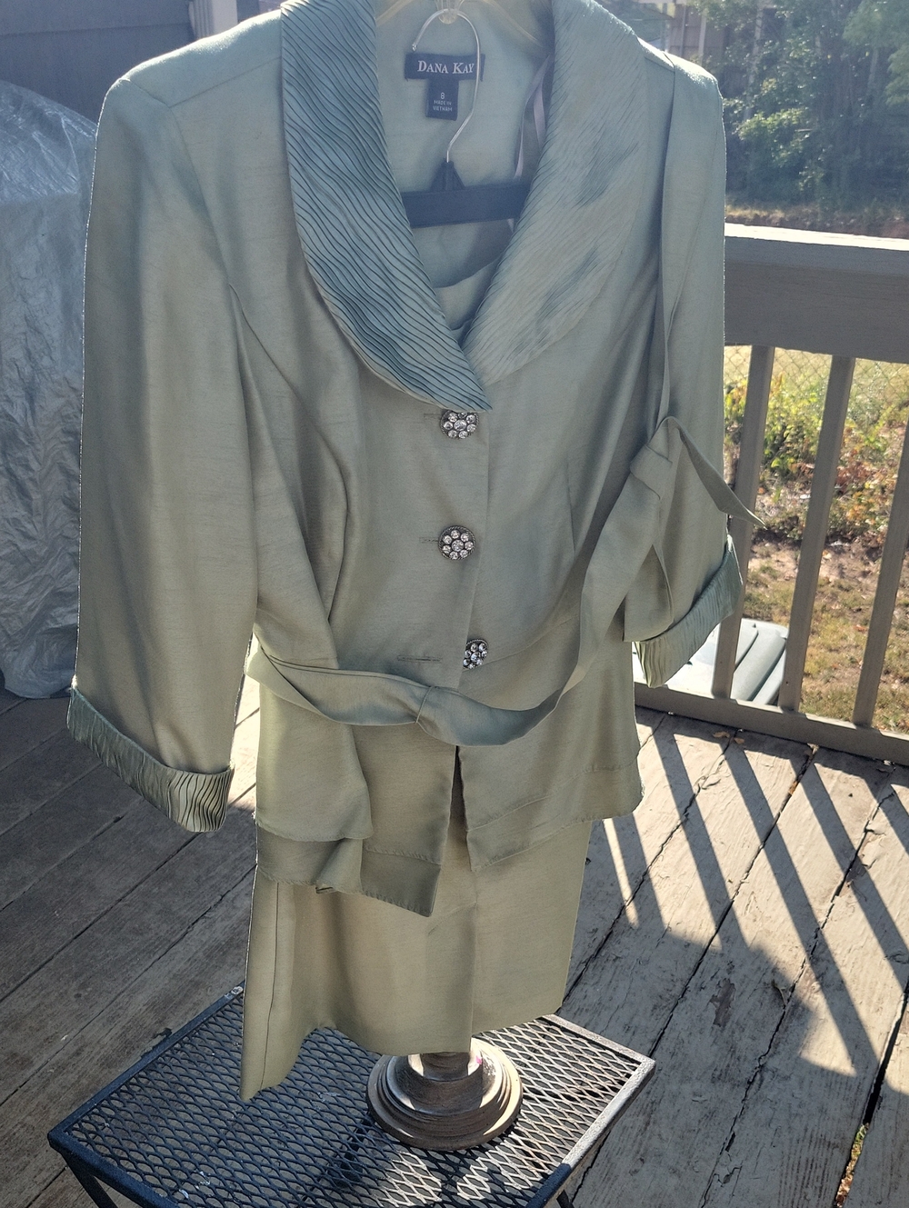 Dana Kay Sage Green Women's Pencil Skirt Suit - Silk-Look Two-Piece